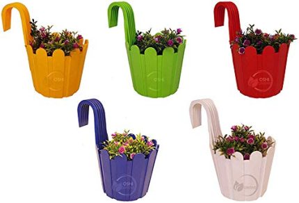 OSHIGREENS Hanging Planter for Indoor Or Outdoor Plants Hanging Flower Pot Balcony Railing Planter Fence Planter for Garden Balcony Pack of 5 (Copy)