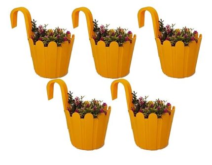 OSHIGREENS Hanging Planter for Indoor Or Outdoor Plants Hanging Flower Pot Balcony Railing Planter Fence Planter for Garden Balcony Pack of 5 (Copy) (Copy)