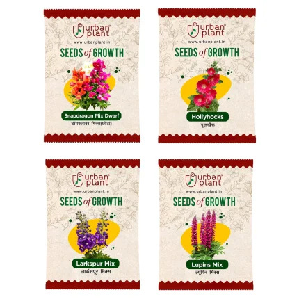 Snapdragon, Hollyhock, Larkspur, Lupins Flower Seeds - Bundle of 4 Packet