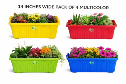 Rectangle Flower Pot Pack 4 planters Tray 14 inches Size